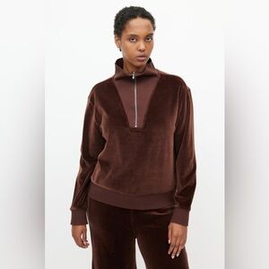 327 Nili Lotan Bentley Quarter Zip Sweatshirt chocolat brown Small Small